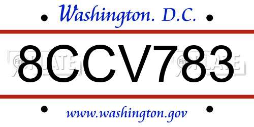 8CCV783 District Of Columbia License Plate