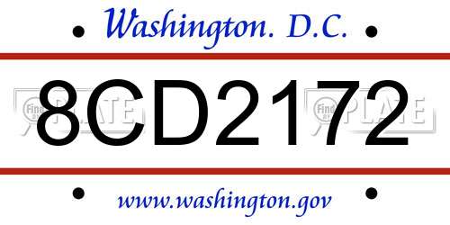 8CD2172 District Of Columbia License Plate