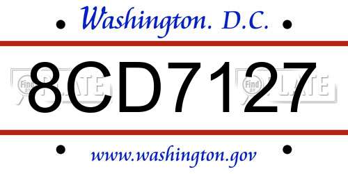 8CD7127 District Of Columbia License Plate
