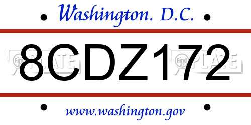 8CDZ172 District Of Columbia License Plate