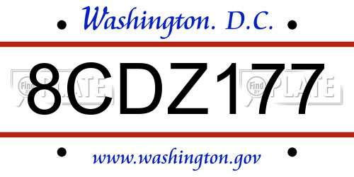 8CDZ177 District Of Columbia License Plate
