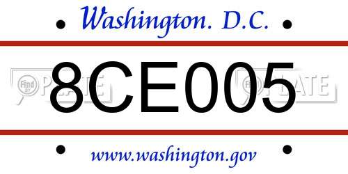 8CE005 District Of Columbia License Plate