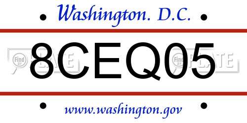 8CEQ05 District Of Columbia License Plate