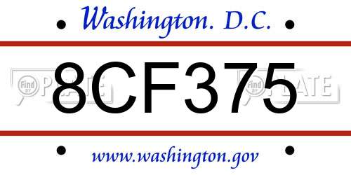 8CF375 District Of Columbia License Plate