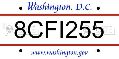 8CFI255 District Of Columbia License Plate