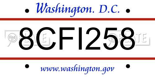 8CFI258 District Of Columbia License Plate