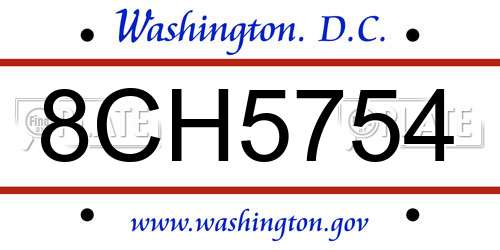 8CH5754 District Of Columbia License Plate