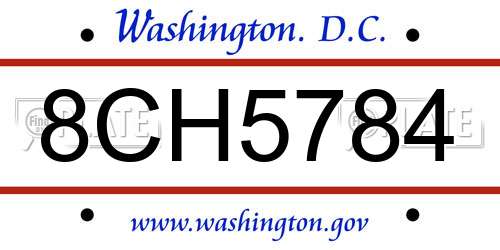 8CH5784 District Of Columbia License Plate
