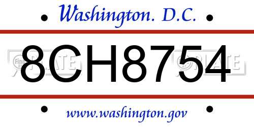 8CH8754 District Of Columbia License Plate