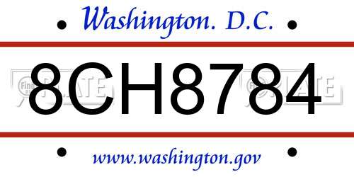 8CH8784 District Of Columbia License Plate
