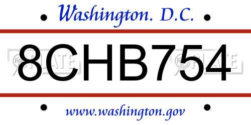 8CHB754 District Of Columbia License Plate