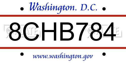 8CHB784 District Of Columbia License Plate