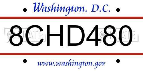 8CHD480 District Of Columbia License Plate