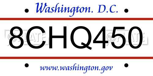 8CHQ450 District Of Columbia License Plate