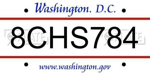 8CHS784 District Of Columbia License Plate