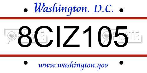 8CIZ105 District Of Columbia License Plate