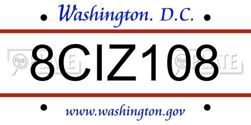 8CIZ108 District Of Columbia License Plate