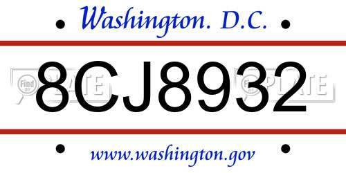 8CJ8932 District Of Columbia License Plate