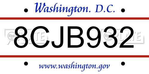 8CJB932 District Of Columbia License Plate