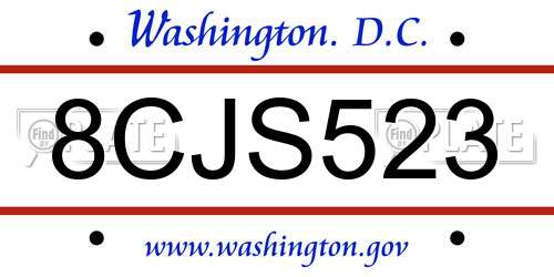 8CJS523 District Of Columbia License Plate