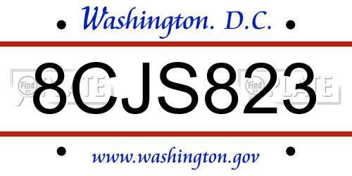 8CJS823 District Of Columbia License Plate