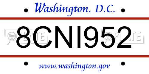 8CNI952 District Of Columbia License Plate