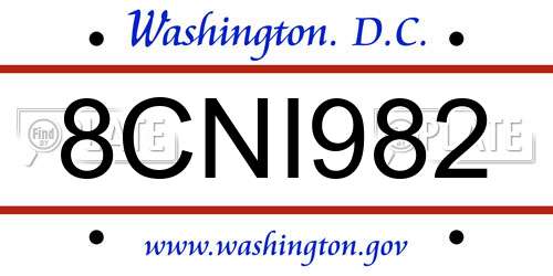 8CNI982 District Of Columbia License Plate