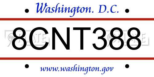 8CNT388 District Of Columbia License Plate