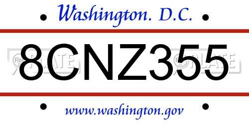8CNZ355 District Of Columbia License Plate