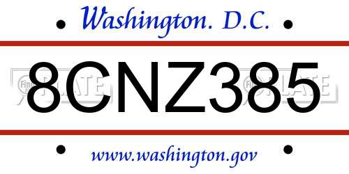 8CNZ385 District Of Columbia License Plate