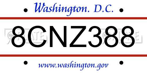 8CNZ388 District Of Columbia License Plate
