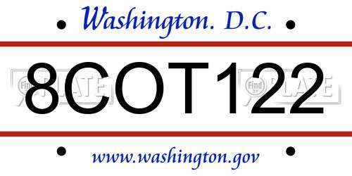 8COT122 District Of Columbia License Plate