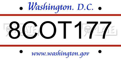 8COT177 District Of Columbia License Plate