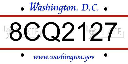 8CQ2127 District Of Columbia License Plate