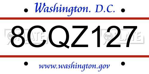 8CQZ127 District Of Columbia License Plate