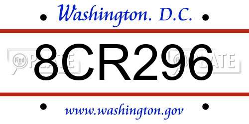 8CR296 District Of Columbia License Plate