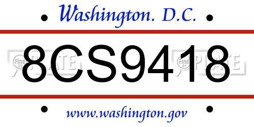 8CS9418 District Of Columbia License Plate