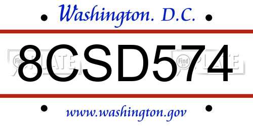 8CSD574 District Of Columbia License Plate