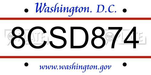 8CSD874 District Of Columbia License Plate