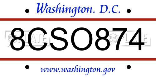 8CSO874 District Of Columbia License Plate