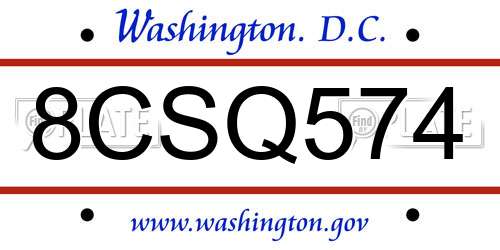 8CSQ574 District Of Columbia License Plate