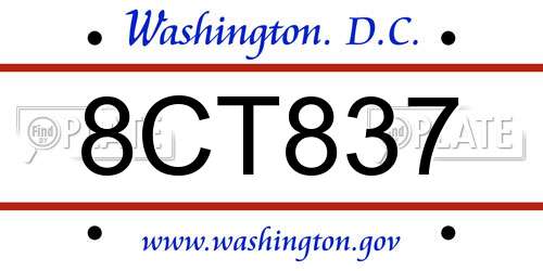 8CT837 District Of Columbia License Plate