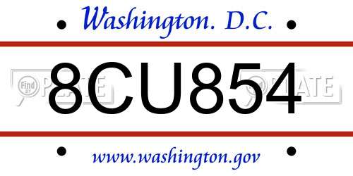 8CU854 District Of Columbia License Plate