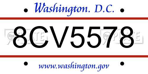 8CV5578 District Of Columbia License Plate