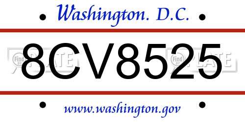8CV8525 District Of Columbia License Plate