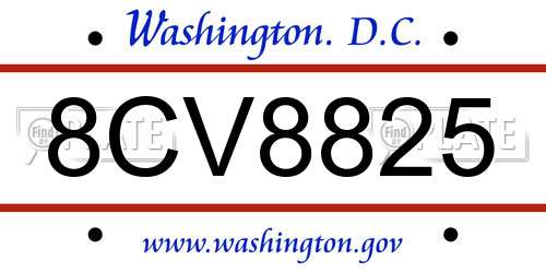 8CV8825 District Of Columbia License Plate