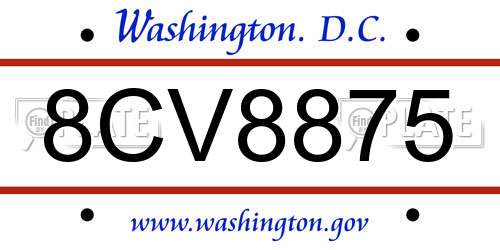 8CV8875 District Of Columbia License Plate