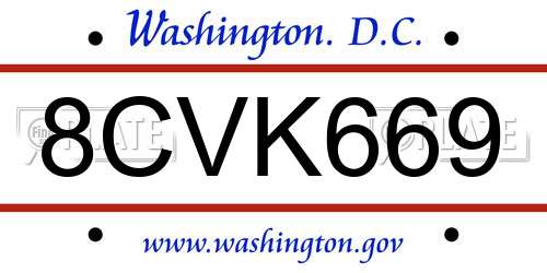 8CVK669 District Of Columbia License Plate