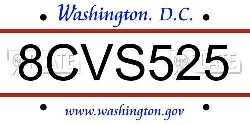 8CVS525 District Of Columbia License Plate
