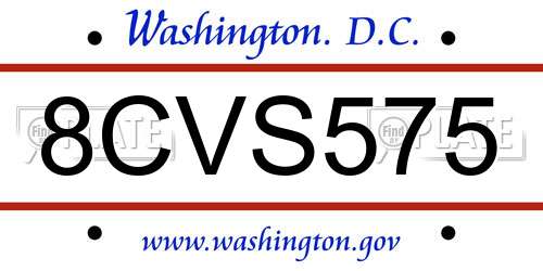 8CVS575 District Of Columbia License Plate